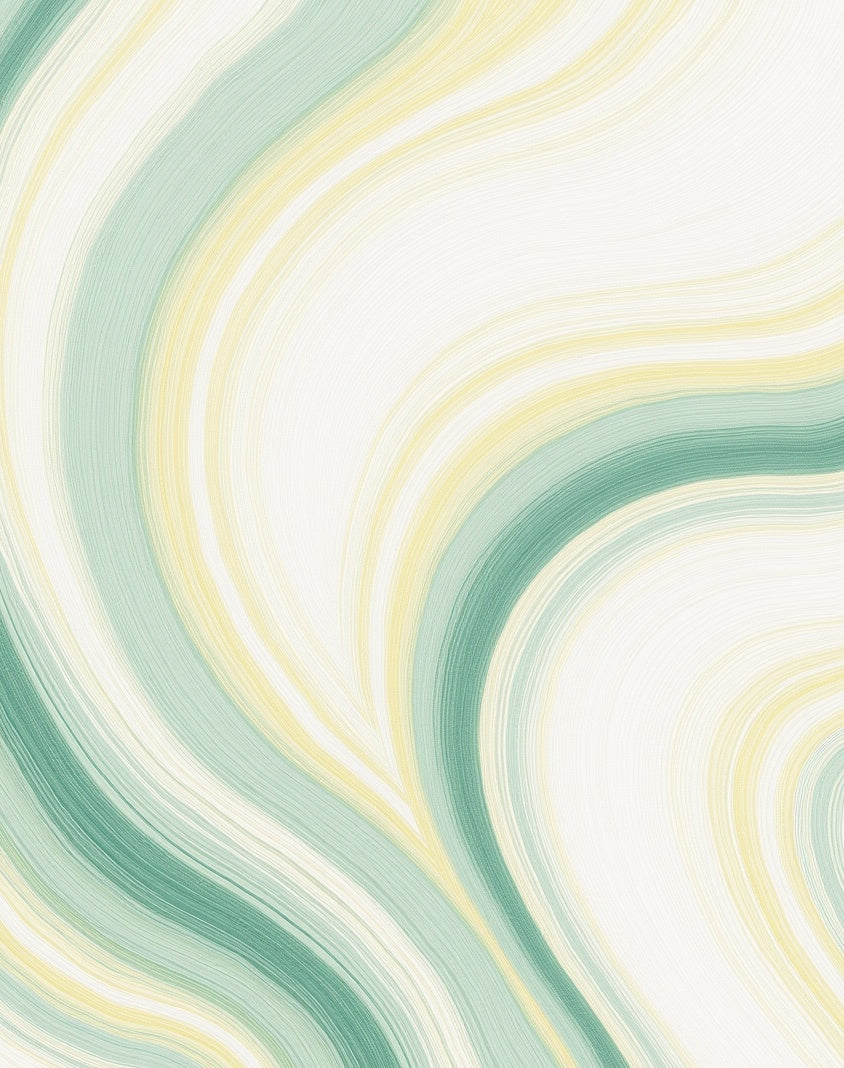 Pale Aqua Yellow Swirl Flow Rug