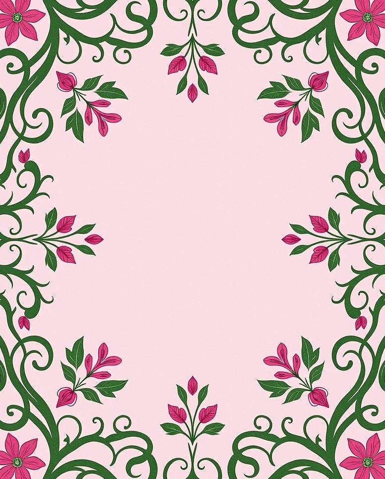 Pink Green Floral Swirl Vine Rug