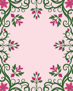Pink Green Floral Swirl Vine Rug