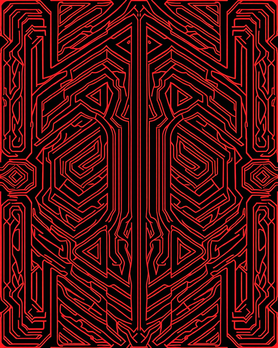 Cybernetic Tribal Red Geometric Maze Rug