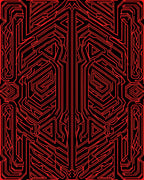 Cybernetic Tribal Red Geometric Maze Rug