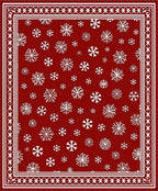 Crimson White Snowflake Scatter Border Rug