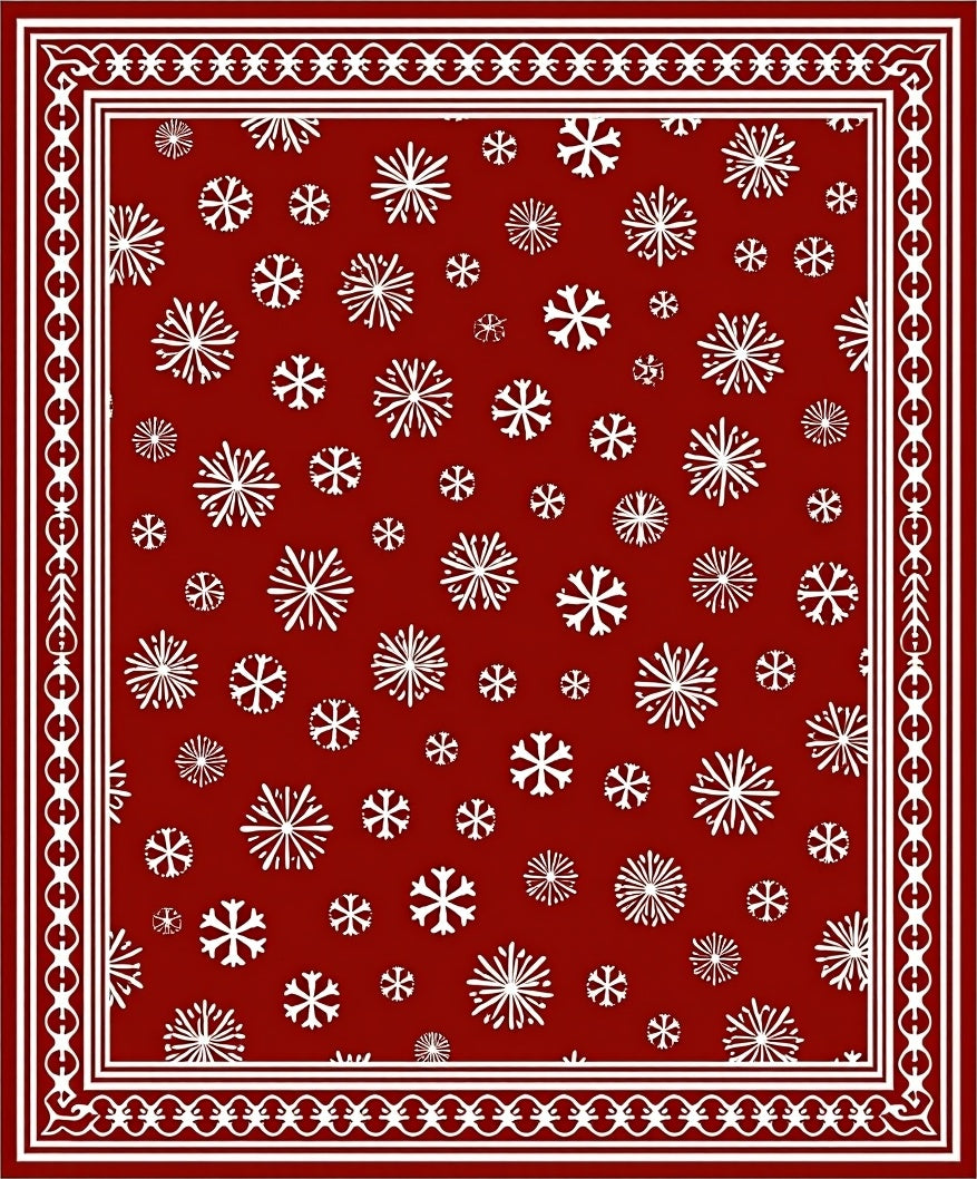 Crimson White Snowflake Scatter Border Rug