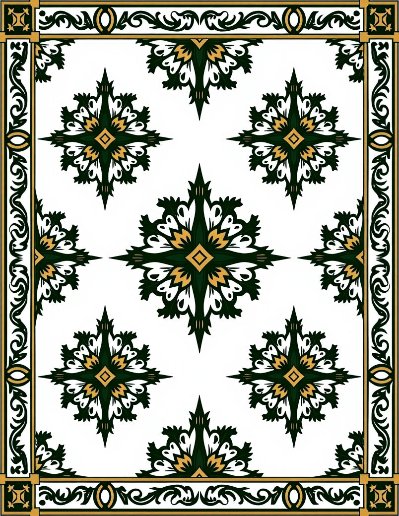 Green and Gold Starburst Frame Rug