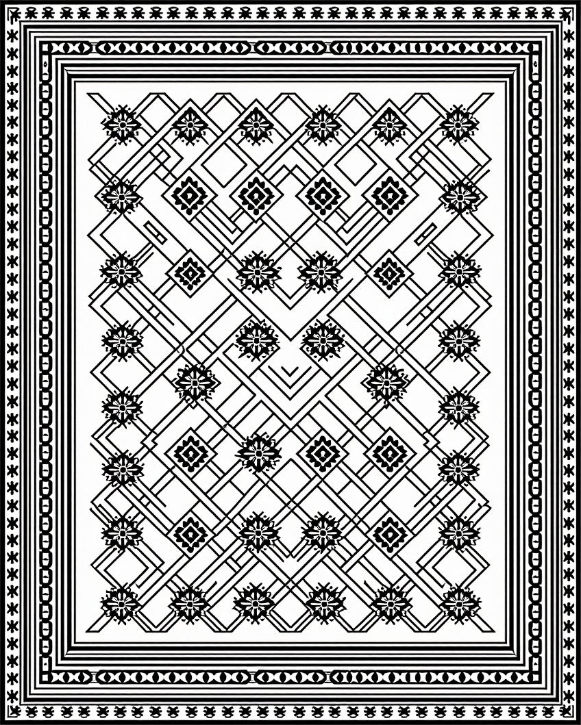 Bold Black Geometric Interlocking Stars Rug