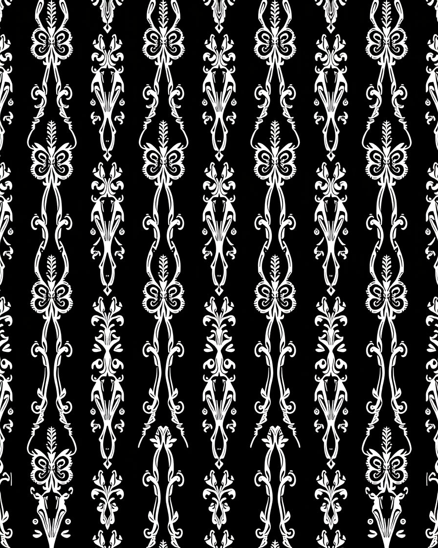 Black White Ornate Regal Vertical Stripes Rug