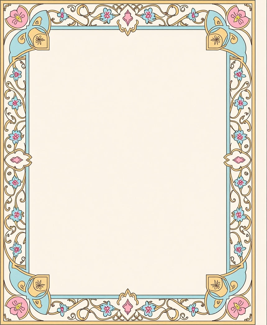 Pastel Floral Vines Scroll Frame Rug