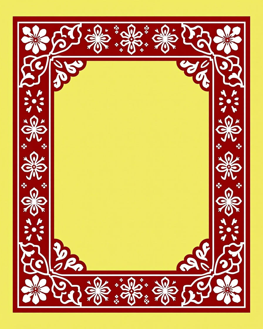 Crimson White Floral Geometric Border Rug
