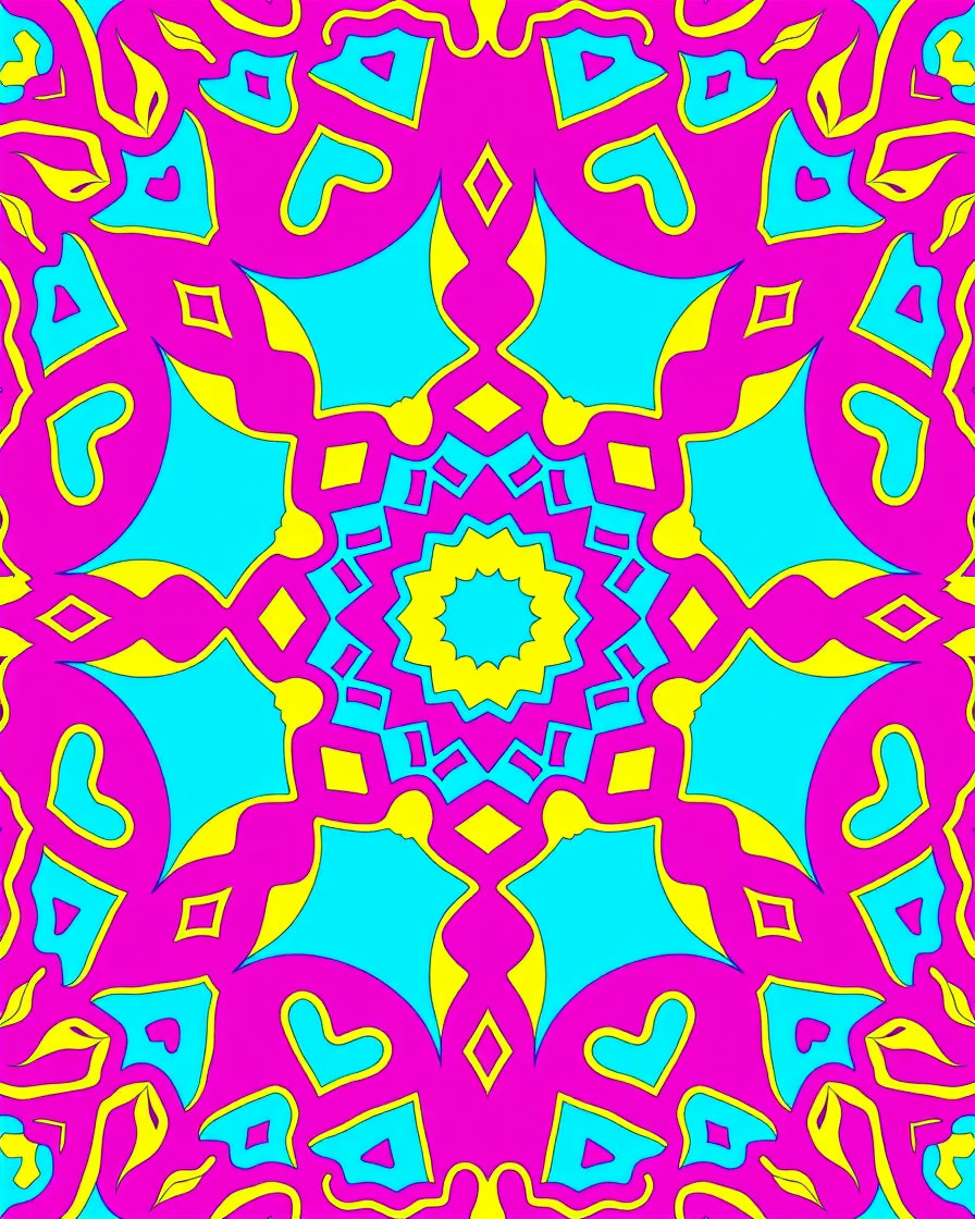 Vibrant Pink Teal Sunburst Mandala Rug