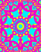 Vibrant Pink Teal Sunburst Mandala Rug