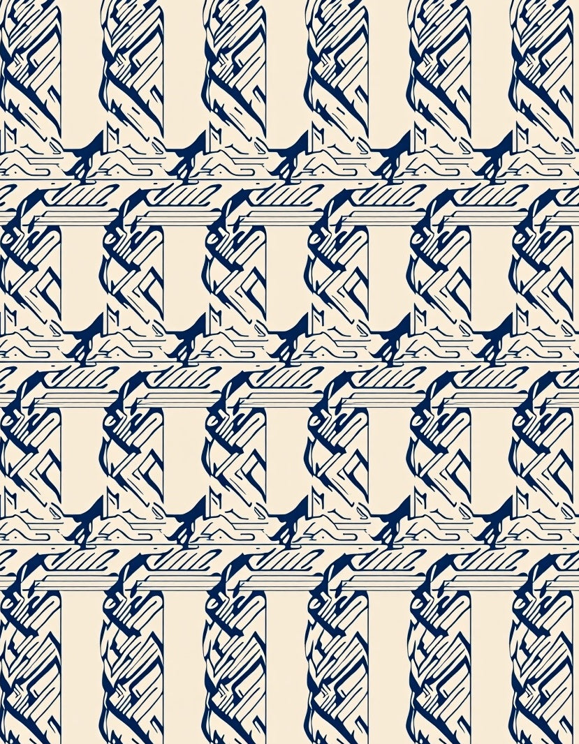Navy Cream Abstract Column Repeat Rug