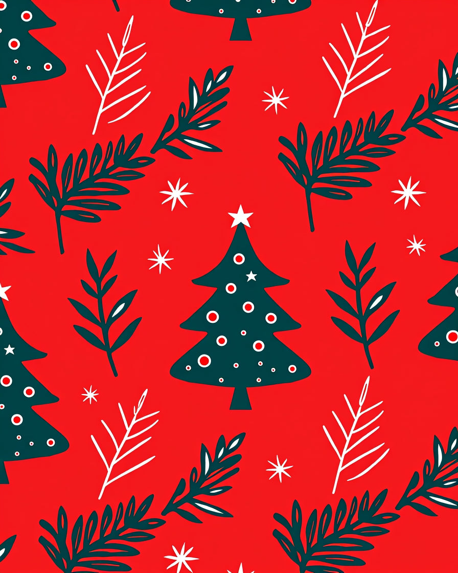 Festive Red Evergreen Tree Scatter Rug