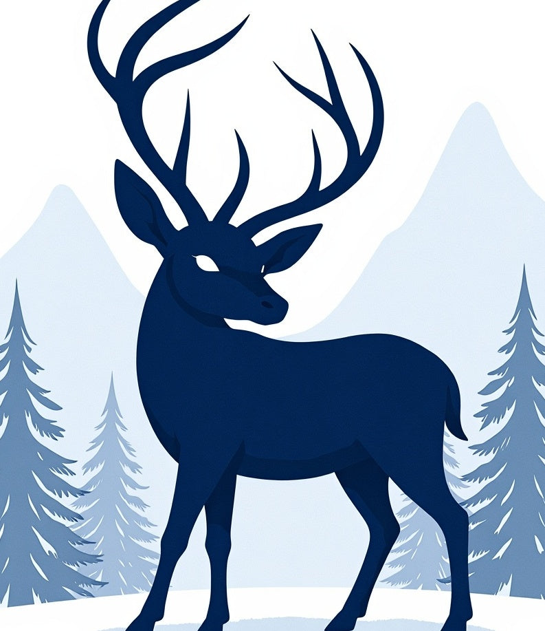 Navy Blue Bold Stag Winter Scene Rug