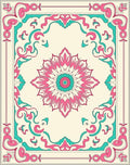 Pink Teal Floral Medallion Border Rug