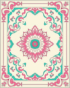Pink Teal Floral Medallion Border Rug