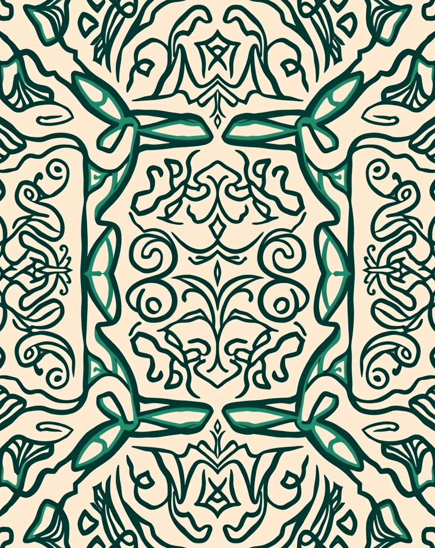 Emerald Green Scrollwork Medallion Ivory Rug