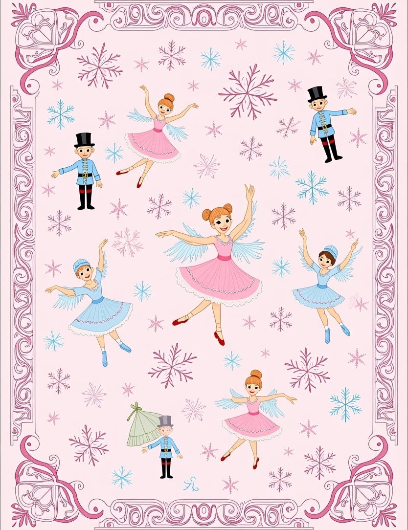 Pink Ballerinas and Nutcrackers Snowflakes Rug