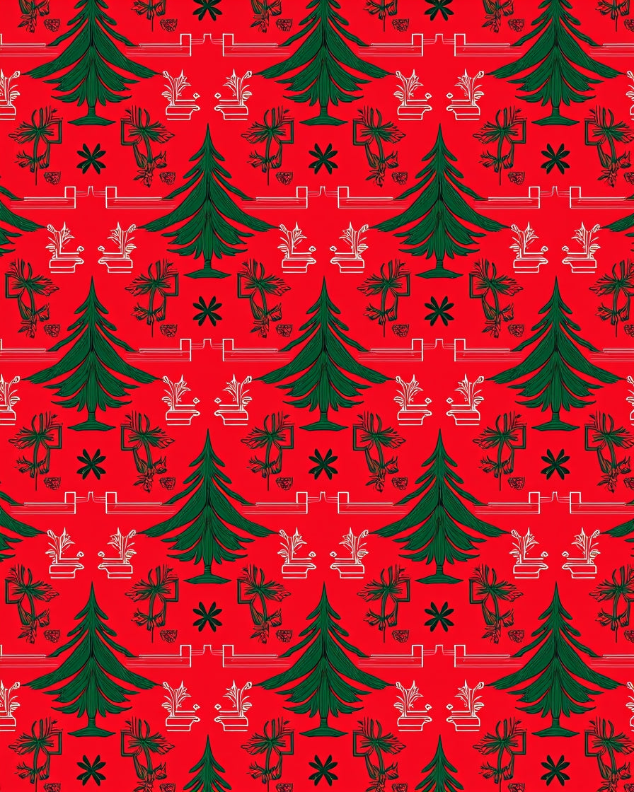 Vintage Red Green Christmas Tree Collage Rug