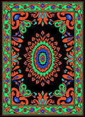 Vibrant Black Orange Green Blue Medallion Rug