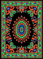 Vibrant Black Orange Green Blue Medallion Rug