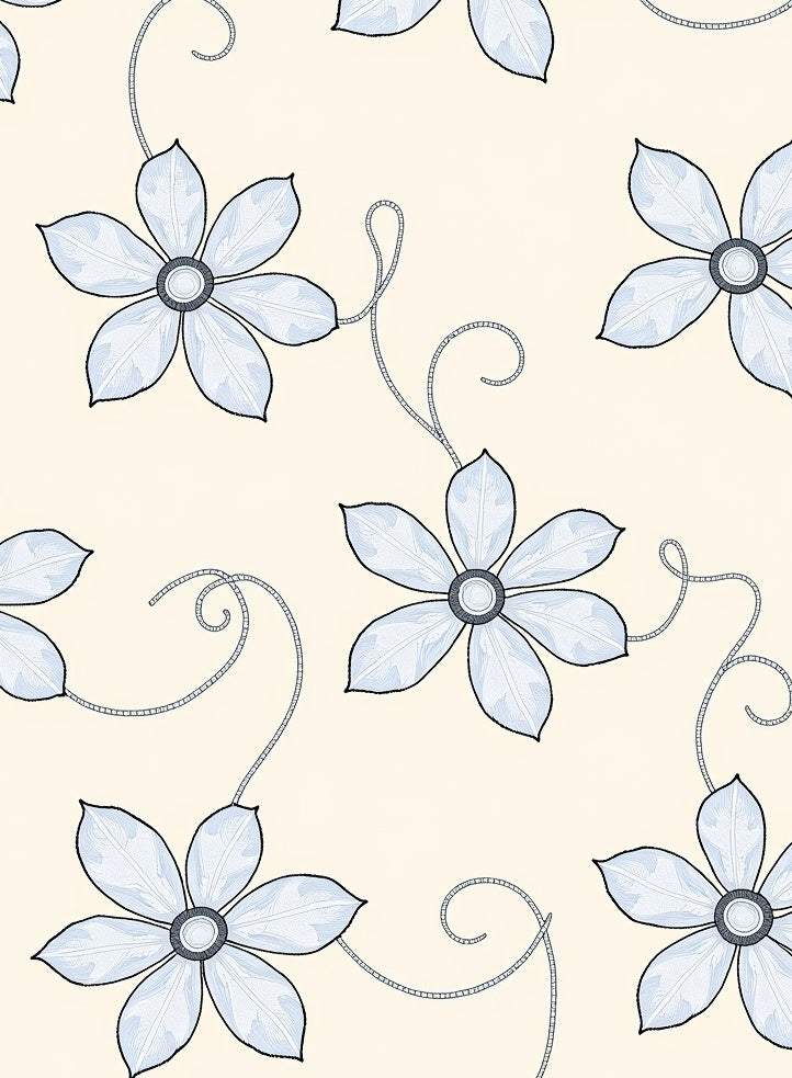 Soft Blue Floral Vine Scroll Rug