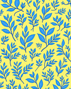 Vibrant Blue Leafy Branches Yellow Rug