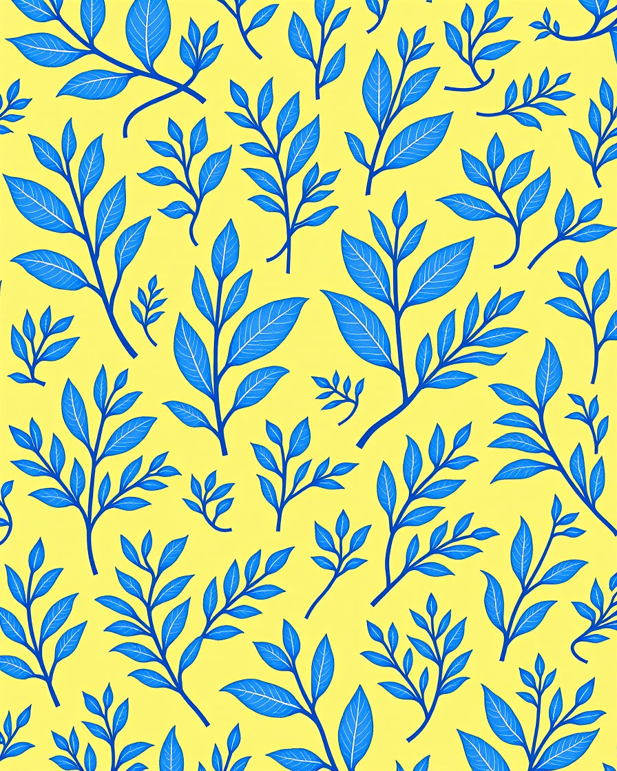 Vibrant Blue Leafy Branches Yellow Rug