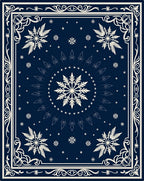 Navy Blue Snowflake Mandala Border Rug