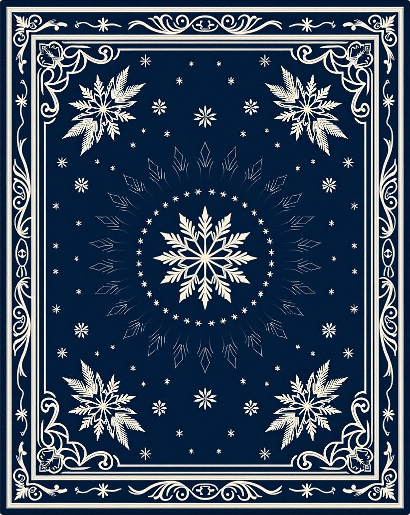 Navy Blue Snowflake Mandala Border Rug