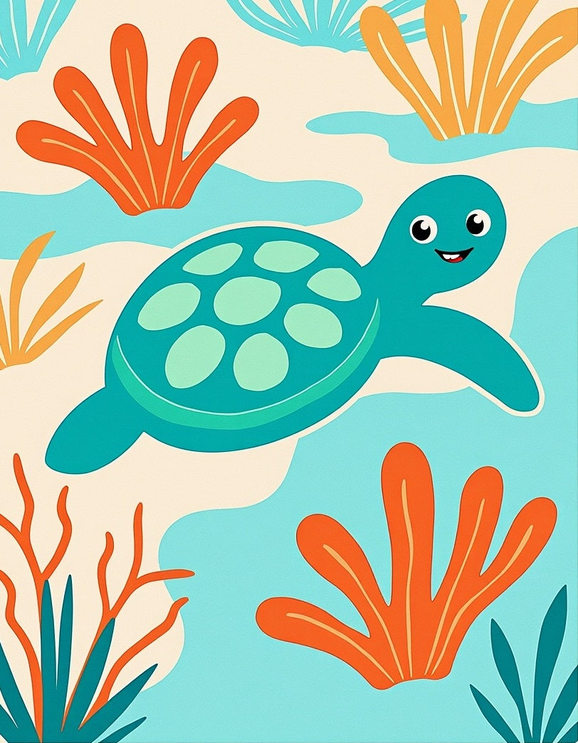 Turquoise Turtle Coral Reef Scene Rug