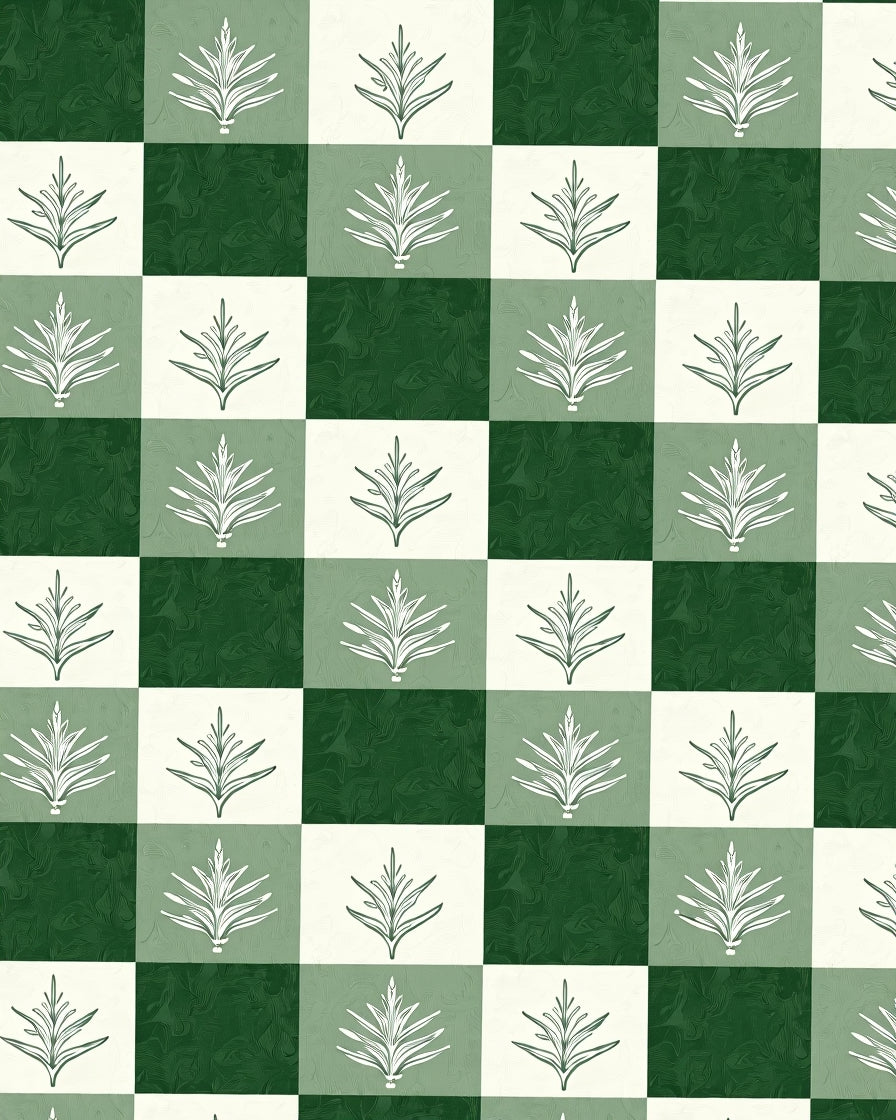 Forest Green Plaid Leaf Arrangement Rug
