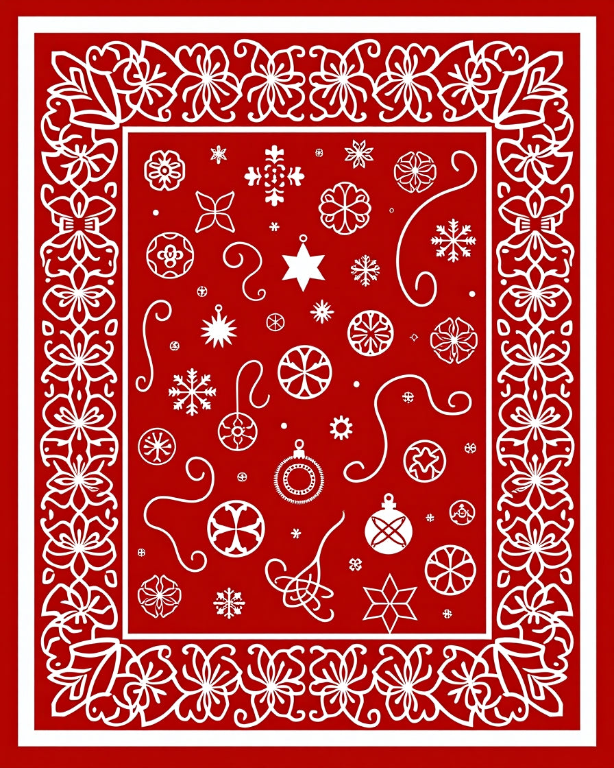 White Floral Snowflake Christmas Ornaments Rug