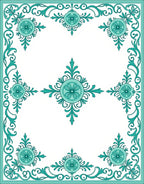 Turquoise Floral Medallion Border Rug