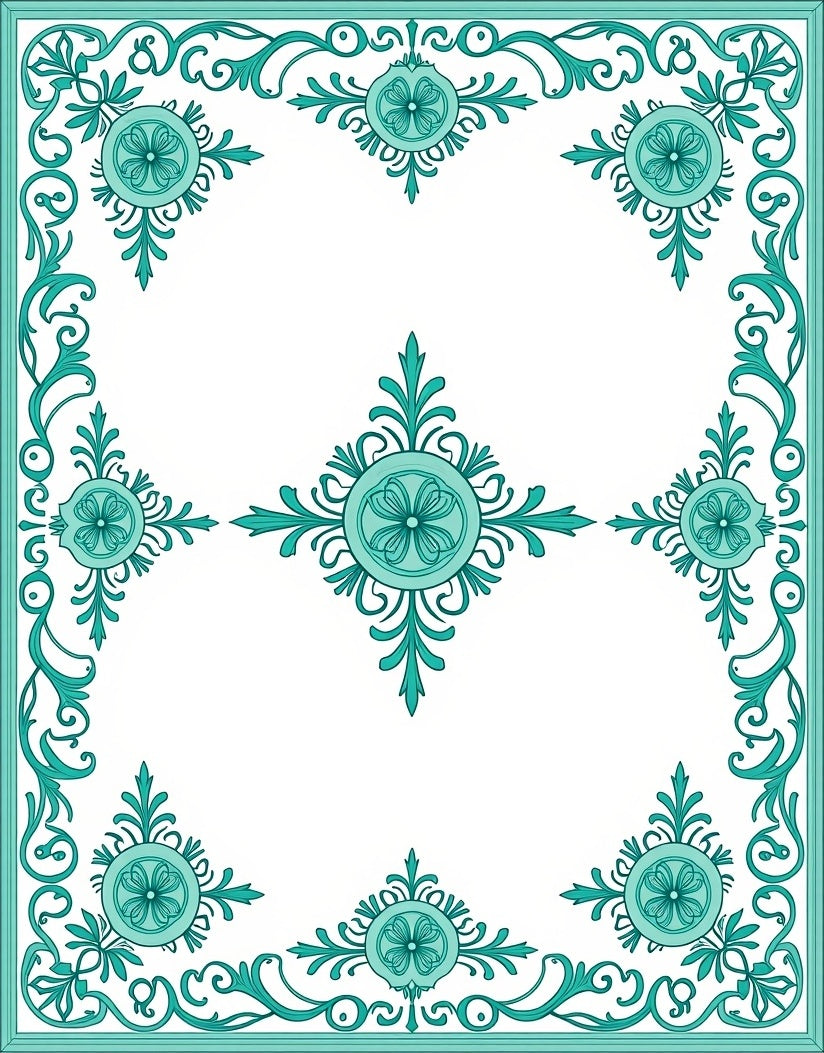 Turquoise Floral Medallion Border Rug