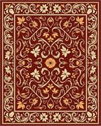 Deep Red Cream Floral Vine Medallion Rug