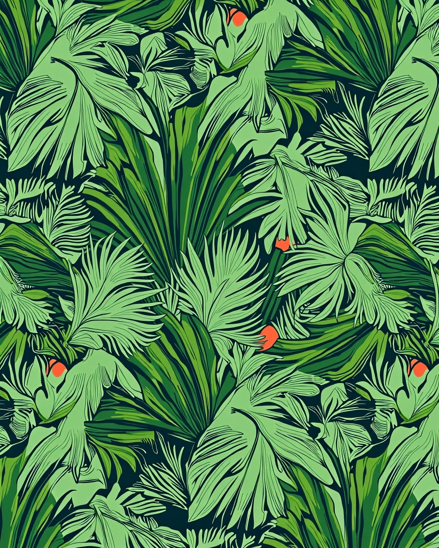 Lush Green Tropical Foliage Rug