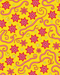 Red Starburst Swirls Yellow Rug