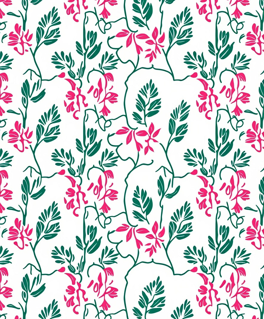 Whimsical Pink Floral Greenery Vine Rug