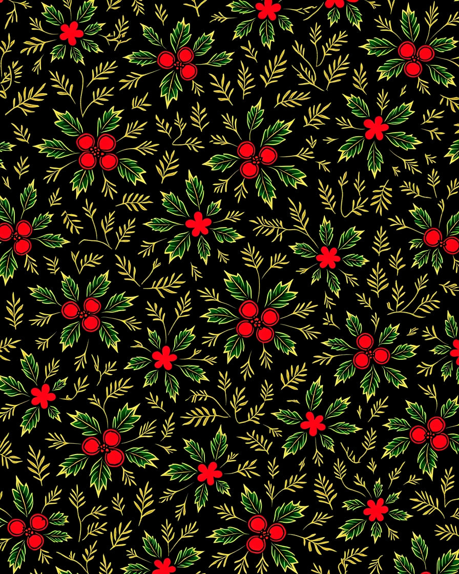 Festive Holly Berry Botanical Arrangement Rug