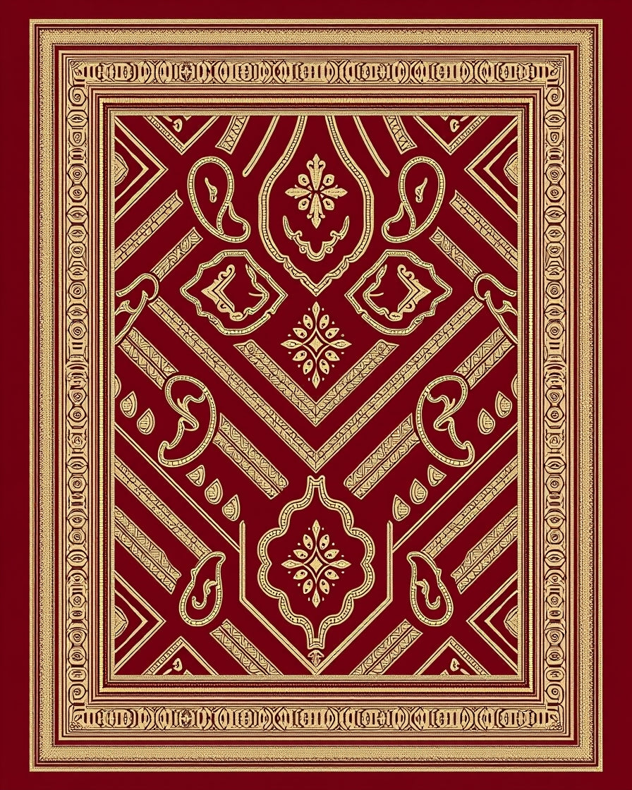 Crimson Gold Paisley Geometric Medallion Rug