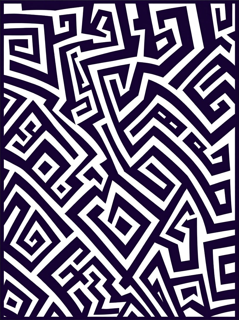 Modern Navy Geometric Maze Lines Rug