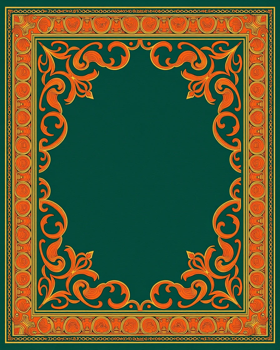 Emerald Green Golden Floral Border Swirls Rug