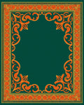 Emerald Green Golden Floral Border Swirls Rug