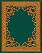 Emerald Green Golden Floral Border Swirls Rug
