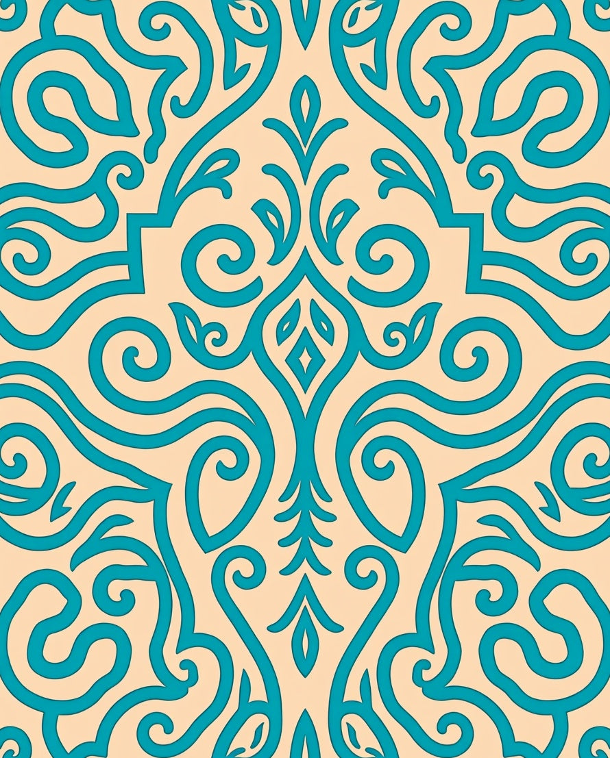 Teal Coral Swirls Damask Rug