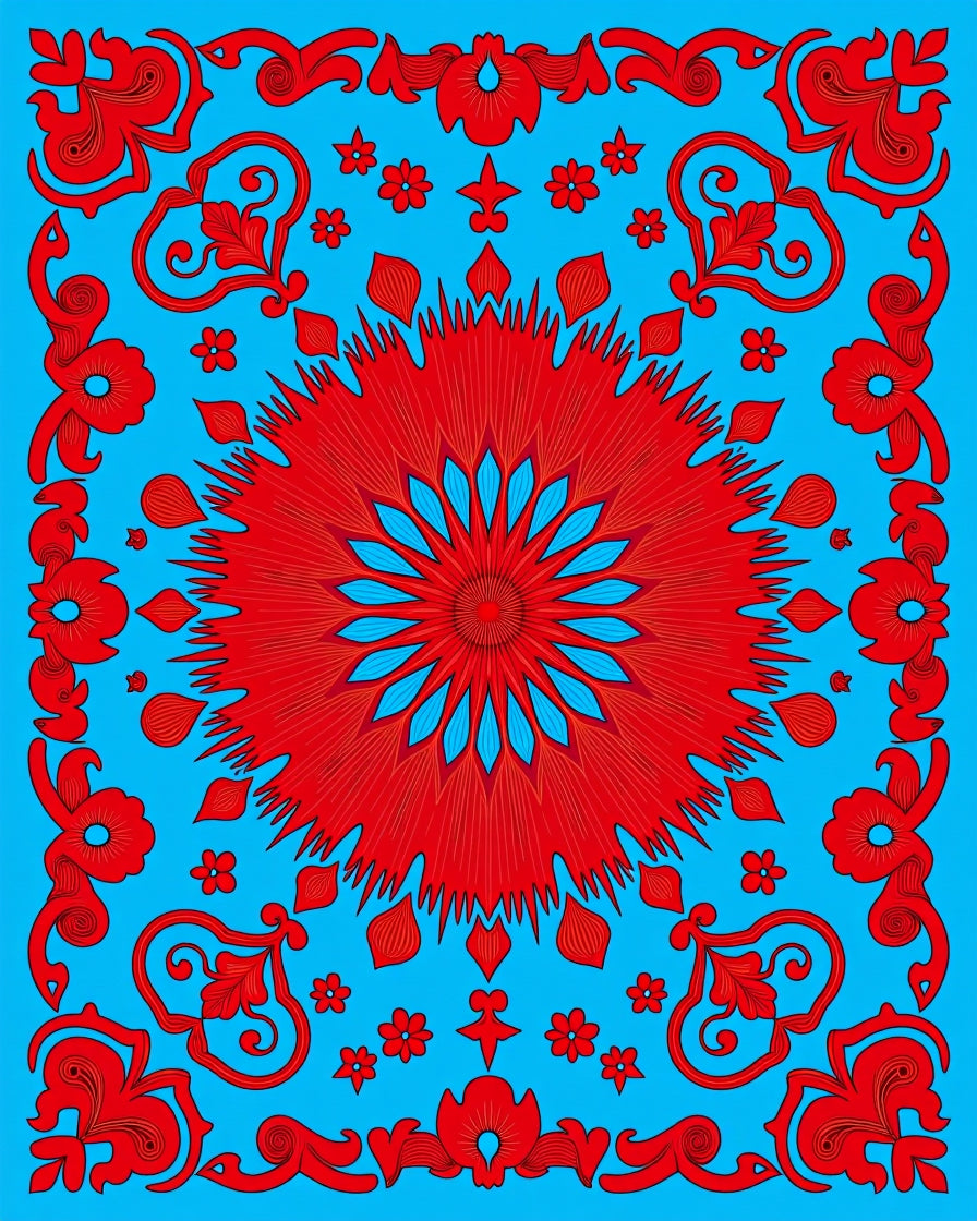 Bold Red Floral Burst Medallion Rug