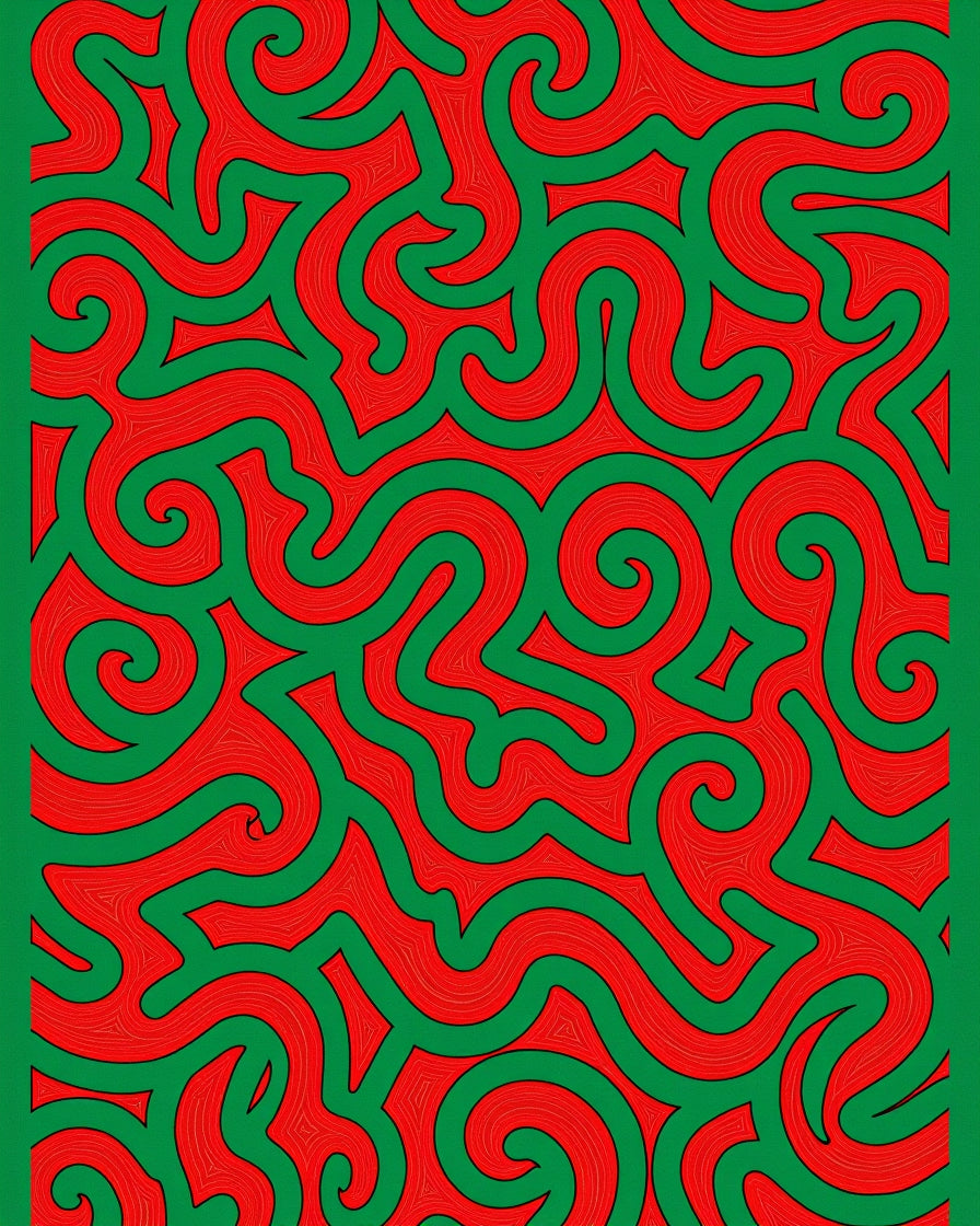 Retro Red Green Swirl Abstract Rug