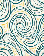 Teal Yellow Swirl Abstract Line Rug
