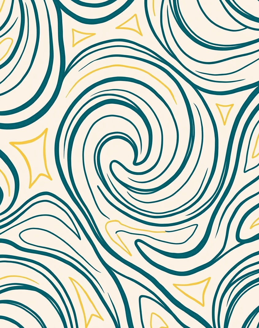 Teal Yellow Swirl Abstract Line Rug