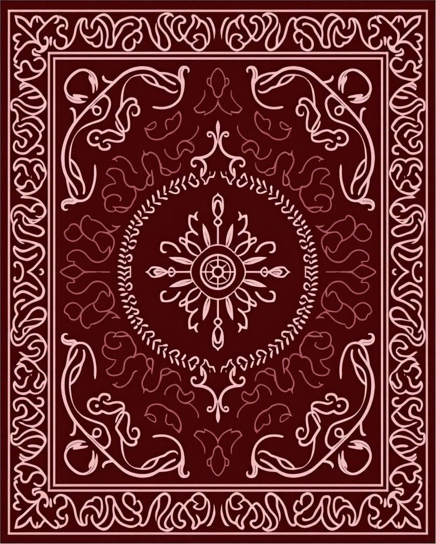 Crimson Floral Medallion Square Rug